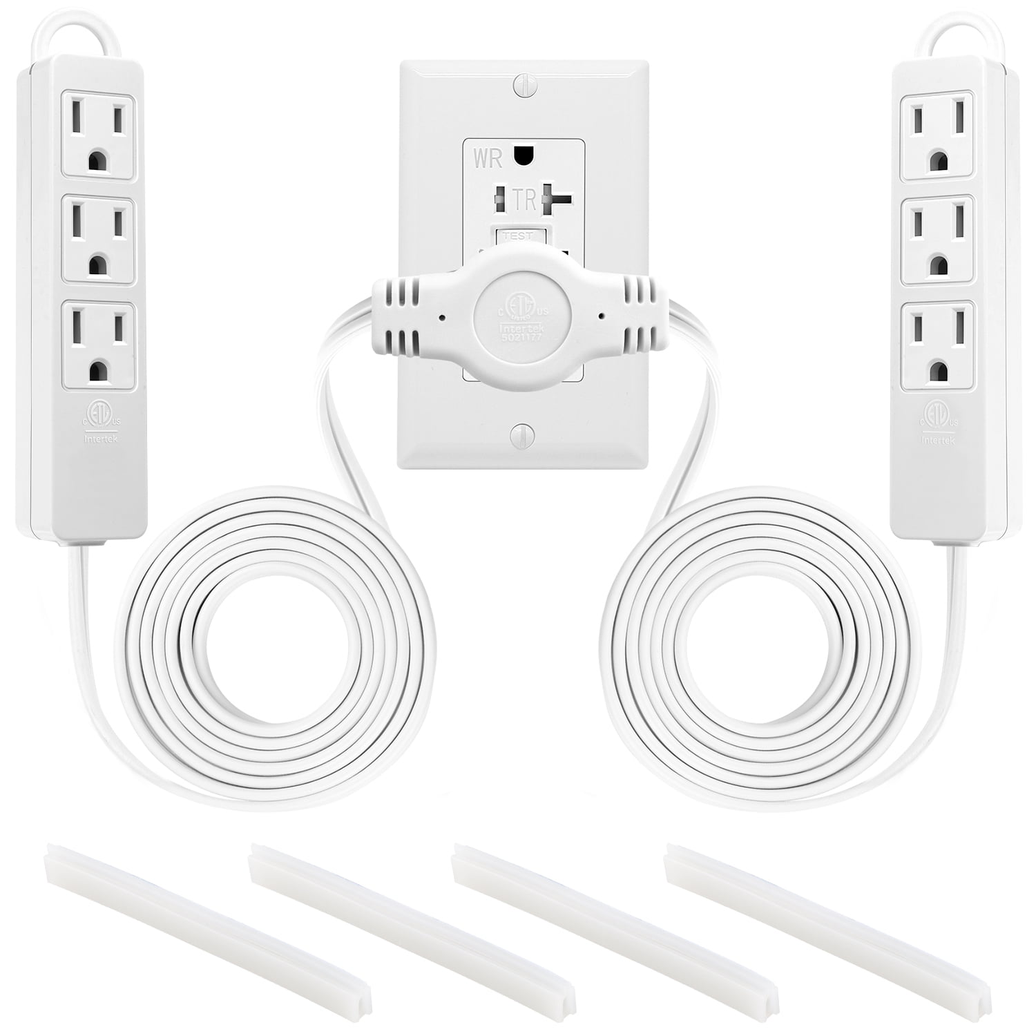 3-Prong 12 Feet Twin Extension Cord Power Strip, 6 Feet on Each Side, Flat Head Outlet Plug, 6 Outlets, Double Extension Cord Splitter for Indoor Use, ETL Listed