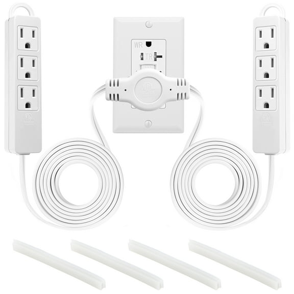 3-Prong 12 Feet Twin Extension Cord Power Strip, 6 Feet on Each Side, Flat Head Outlet Plug, 6 Outlets, Double Extension Cord Splitter for Indoor Use, ETL Listed