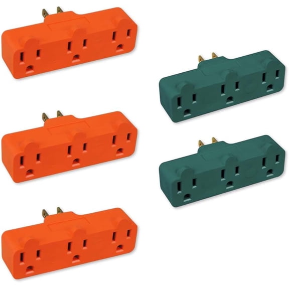 3-Prong 3-Outlet Extender Adapter, Heavy Duty Triple Grounding Outlet. 5 Pack