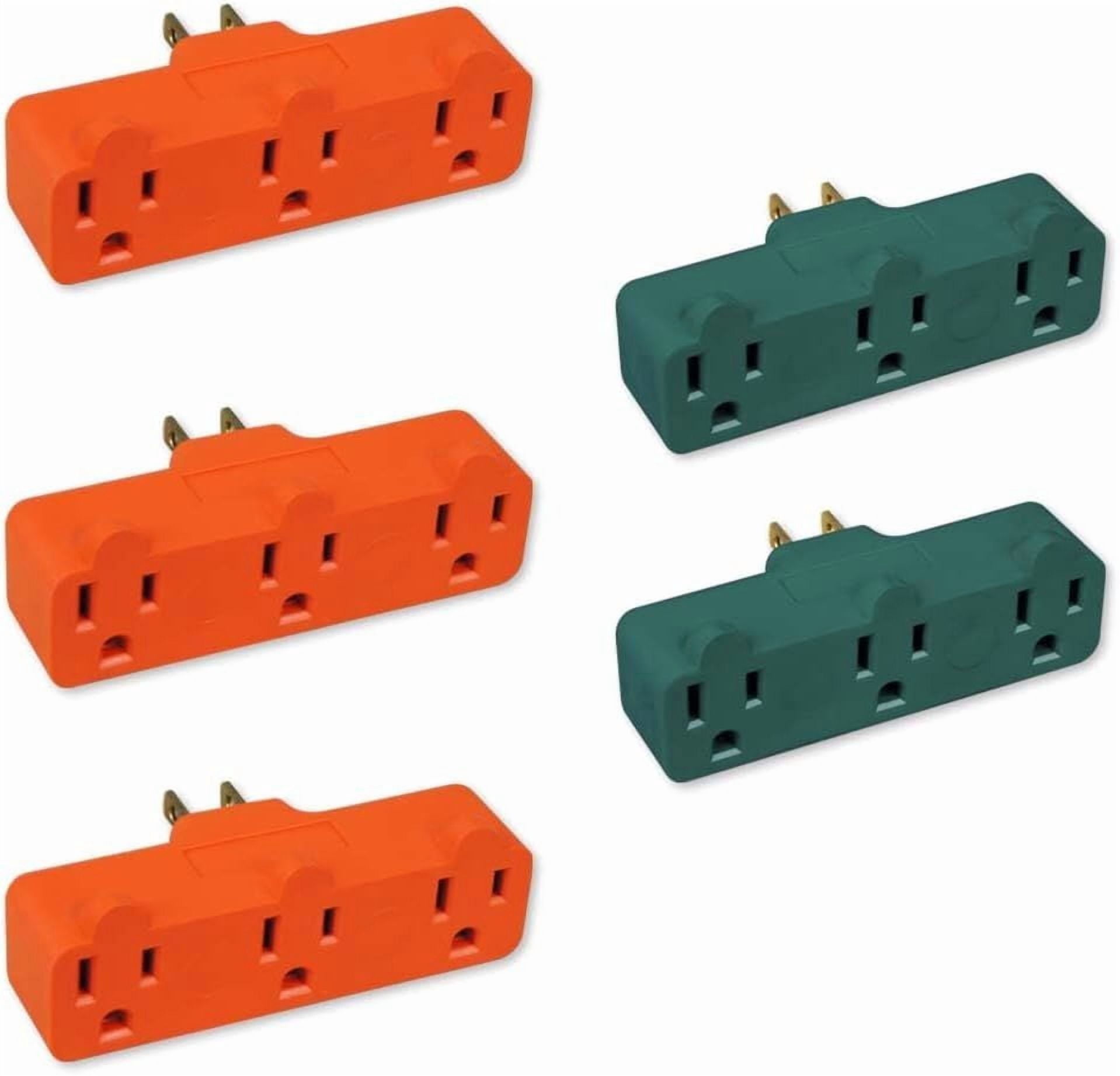5-Pack 3-Outlet Grounded Power Tap Adapter, Heavy-Duty 3-Prong Extender Plug
