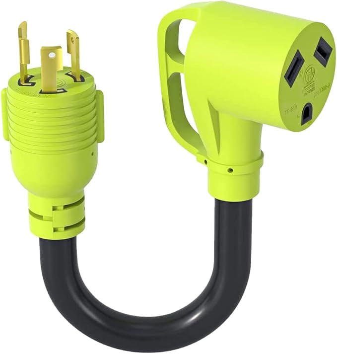 3 Prong 30 Amp RV Generator Adapter, NEMA L5-30P Twist Lock Male Plug to NEMA TT-30R Female,Outdoor Ower Equipment Suitable for RV Trailer Camper,Heavy Duty STW 10 AWG, ETL Listed (12 Inch)