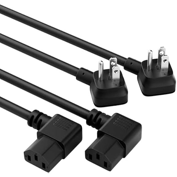 3-Prong 45 Degree Flat to 90 Angled Plug Replacement Power Cord 3 Ft/2 Pack, Heatproof Flexible Durable AC Device Power Cable for Appliance Computer TV Monitor, ETL 18AWG 125V 10A