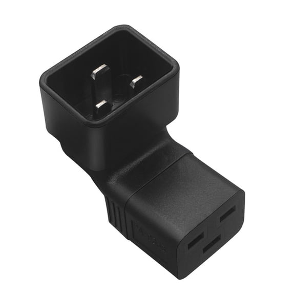 3-Prong C20 to C19 Connector Adapter Male Plug to Female Socket Converter Power Supply Adapter Black 90 Degree Angle