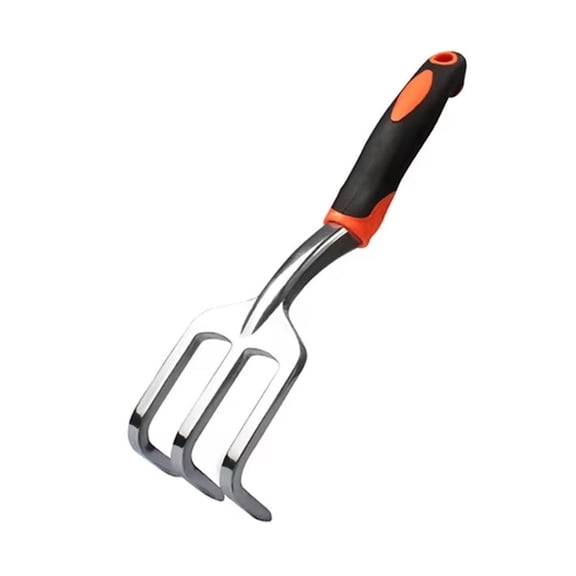 3-Prong Hand Cultivator Garden Rake, Aluminum Alloy Digging Fork, Black Orange