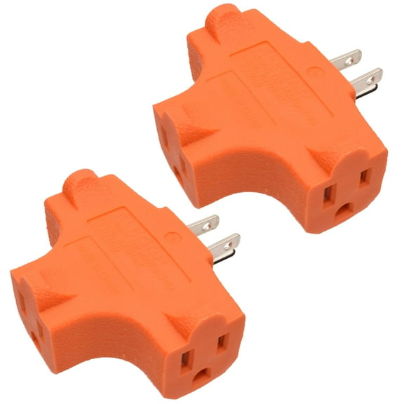 3-Prong Heavy Duty Power Extender to Triple Outlet in T Direction, Multi-Directional Grounded Wall Tap Outlet Extender with 3 Prong Plug-in, 15-Amp, 125-Volt, ETL Listed, 2 Pack, Orange
