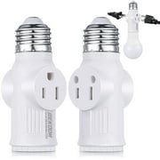 3 Prong Light Socket Adapter, E26 Light Bulb Outlet Adapter, Polarized Light Socket to Plug Adapter, White Light Bulb to 2/3 Prong Outlet Plug Splitter Converter for Garage Porch CCTV Camera (2 Piece)