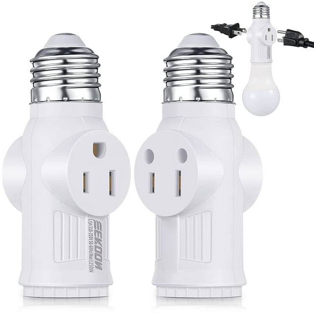 E26 Light Bulb Outlet Adapter, 3 Prong to Plug, Polarized 2/3 Prongs