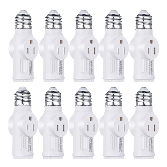 3 Prong Light Socket Adapter, E26 Light Bulb Outlet Adapter, Polarized Light Socket to Plug Adapter, White Light Bulb to 2/3 Prong Outlet Plug Splitter Converter for Garage Porch CCTV Camera (10 PCS)