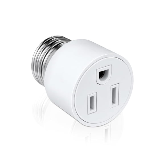 3 Prong Light Socket to Outlet Adapter, E26/E27 Screw in Light Bulb to Plug Adapter, Polarized Light Socket Converter for Porch Light, Garage Light, Camera and Light Strings(1,White)