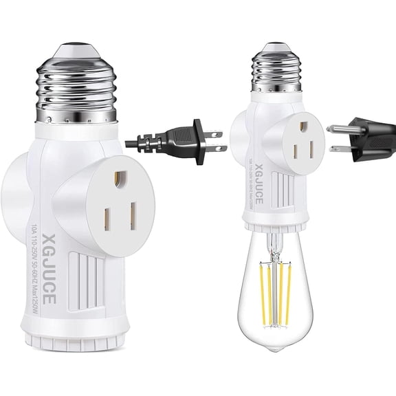 3 Prong Light Socket to Plug Adapter,E26 Outdoor Light with Outlet,E27 Light Bulb to 2/3 Prong Outlet Plug Splitter Converter for Garage Porch CCTV Camera (1, White)