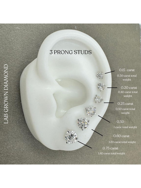 3-Prong Martini Round Cut 0.20 CTTW - 2.00 CTTW Simulated Diamond Solitaire Stud Earrings, 14K White Gold Plated Studs for Women