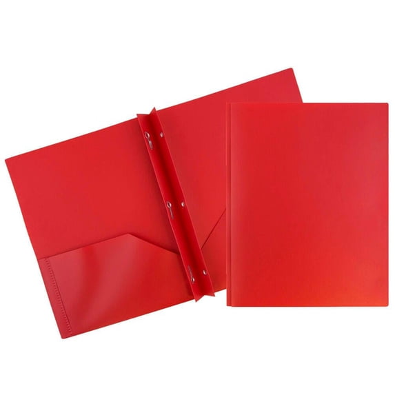 3 Prong Metal Fastener Plastic Folder, Letter Size Red Pocket File ...
