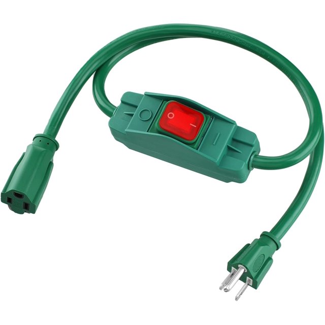 3 Prong Outdoor Extension Cord with Waterproof Switch 1875W Heavy Duty