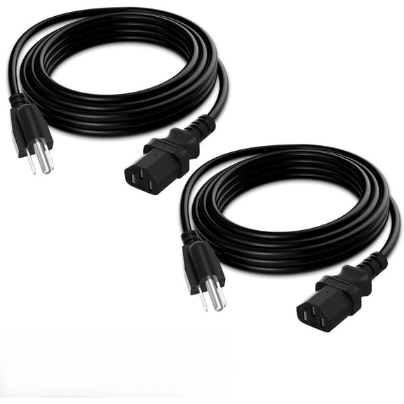 3-Prong Replacement Power Cord 5Ft/2 Pack, Heatproof Flexible Durable AC Device Power Cable for Appliance, Computer, TV, Monitor, Printer, ETL Listed 18AWG 125V 10A