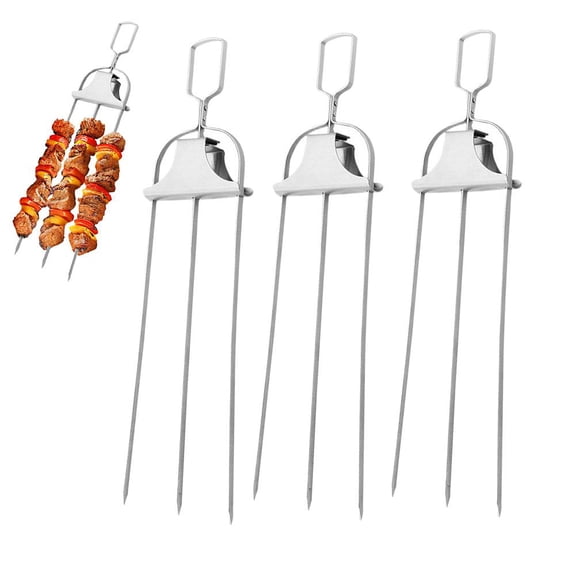 3-Prong  Stainless Steel Grill Fork, BBQ Meat Vegetable Fork with Push-Bar Heat-Resistant Handle Dishwasher Safe, 1 3 5 Pack for Outdoor Cooking
