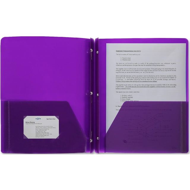 3Pronged Poly Folder with 2 Pockets, for Letter Sized Papers (8.5" x