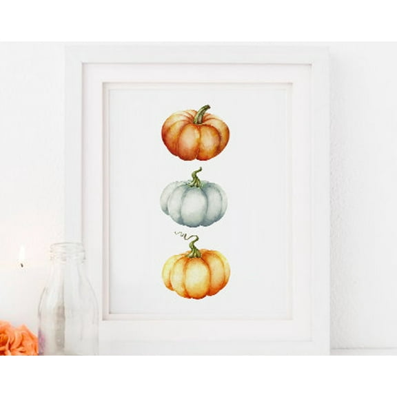 3 Pumpkins Wall Art, Rustic Print, Fall Home, Watercolor, Fall Season, Autumn, Gift Wall Art, Modern Wall Decor, 8x12 UNFRAMED
