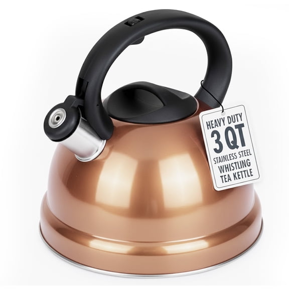 Luminuxe Whistling Tea Kettle, 3qt Stainless Steel Stove Top Kettle with Cool-Touch Handle, Durable, Fast Boil Tea Pot for Gas or Electric Stove