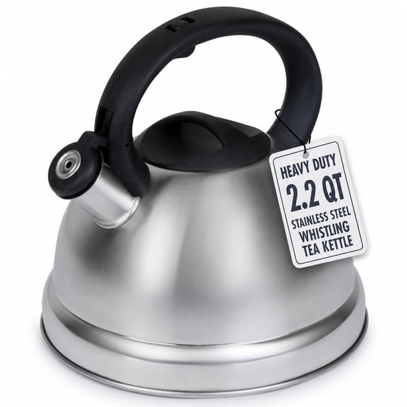 Luminuxe Whistling Tea Kettle, 2.2qt Stainless Steel Stove Top Kettle with Cool-Touch Handle, Durable, Fast Boil Tea Pot for Gas or Electric Stove