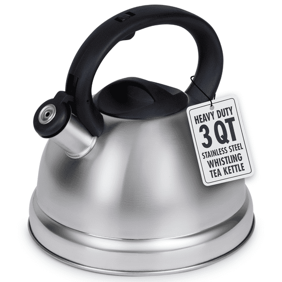 Luminuxe Whistling Tea Kettle, 3qt Stainless Steel Stove Top Kettle with Cool-Touch Handle, Durable, Fast Boil Tea Pot for Gas or Electric Stove