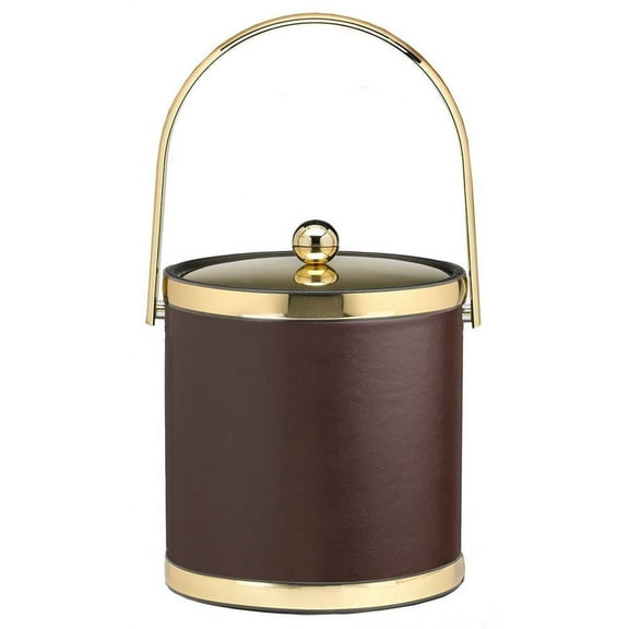 Sophisticates 3Qt Ice Bucket with Track Handle & Metal Cover: Brown with Polished Gold