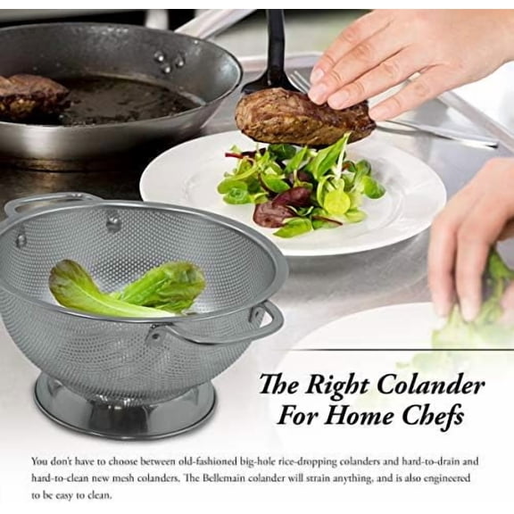 3 Qt Metal Colander with Handle | Pasta, Spaghetti, Berry, Fruit, Vegetable, Kitchen Food Strainer Basket | 18/8 Stainless Steel Colander Bowl | Pot Drainer for Cooking, Sifter Strainer