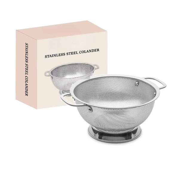 3 Qt Metal Colander with Handle | Pasta, Spaghetti, Berry, Fruit, Vegetable, Kitchen Food Strainer Basket | 18/8 Stainless Steel Colander Bowl | Pot Drainer for Cooking, Sifter Strainer
