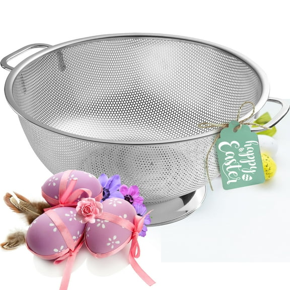 3 Qt Metal Colander with Handle | Pasta, Spaghetti, Berry, Fruit, Vegetable, Kitchen Food Strainer Basket | 18/8 Stainless Steel Colander Bowl | Pot Drainer for Cooking, Sifter Strainer