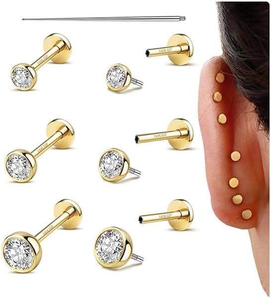 3 Quality Pairs 14K Gold-Filled Titanium Surgical Steel Earrings, Stud Earrings, Ear Pins (Gold)[p523]