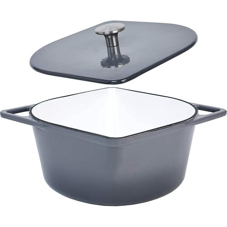 3 Quart Cast Iron Enameled Dutch Oven Modern Squoval Shaped Design, with Stainless Steel
