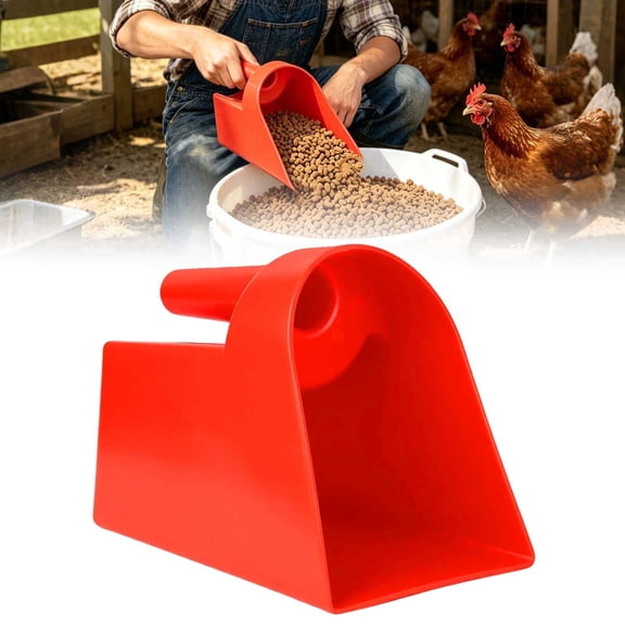 3 Quart Plastic Feed Scoop, TSV Red Enclosed Grain Scoop with Ergonomic Handle for Chicken/Horse/Pet Feed, Seed, Soil