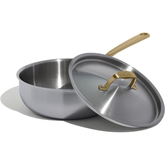 3 Quart Stainless Steel Saucier Pan w/Antique Brass Handle - 5-Ply Stainless Clad, Professional Cookware, Crafted in Italy, Induction Compatible