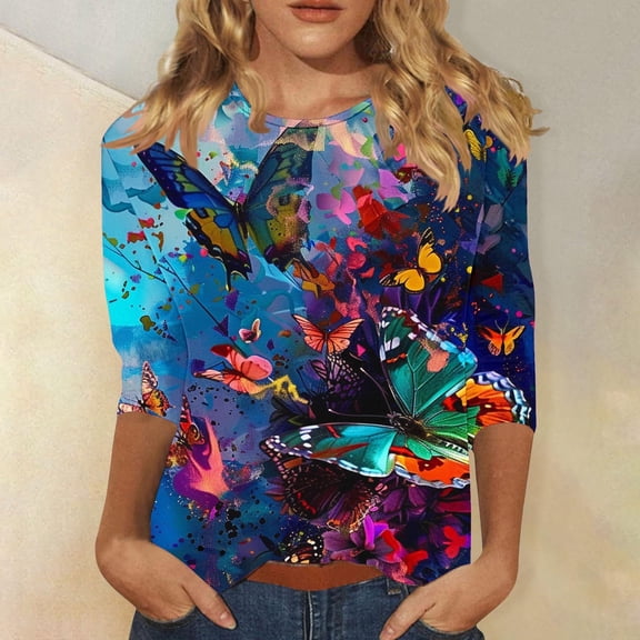 3 Quarter Length Sleeve Plus Size Tunic Tops for Women Womens White Tops Dressy Casual Fitted Floral Summer Tops for Women Trendy Oversize Gym T-Shirts for Women Graphic