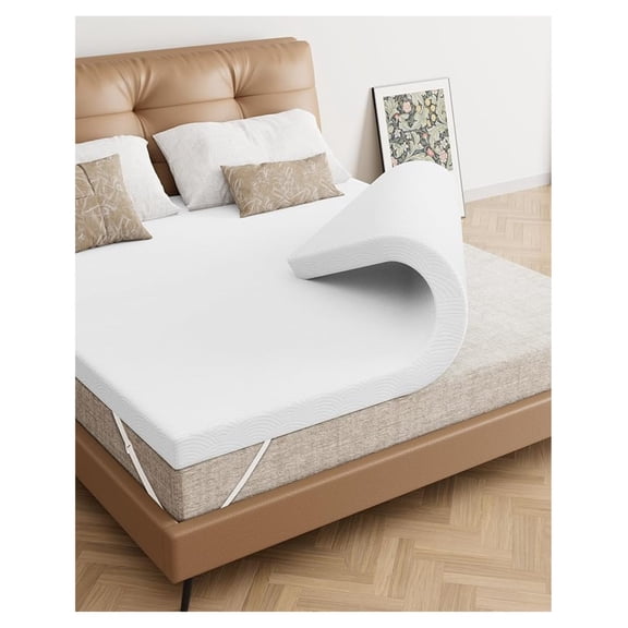3" Queen Firm Memory Foam Mattress Topper, [Removable] [Washable] Cover and [Adjustable] Straps, Certified Firm Mattress Topper Queen, Soft and Breathable for - White