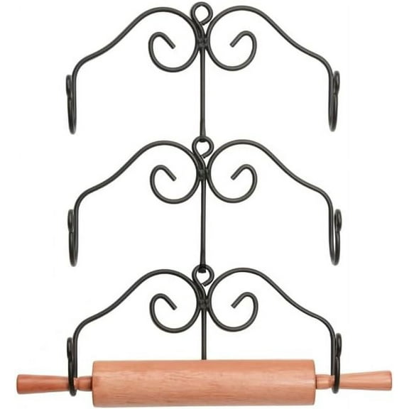 3 ROLLING PIN RACK SET - Three Hand Forged Heavy Duty Wrought Iron Racks Amish Blacksmith Handcrafted & Made in the USA