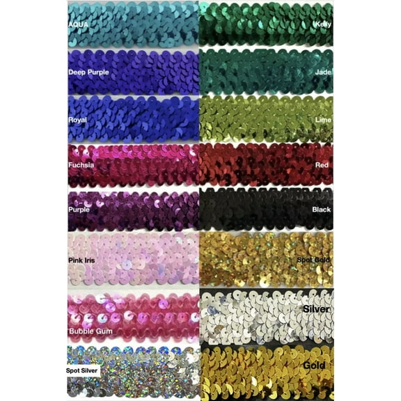 3 ROW (1") STRETCH SEQUIN TRIM - 10 Continuous Yards - Many Colors Available