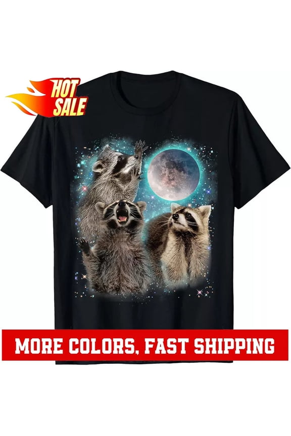3 Racoon Moon Howling Head Animal Unisex T-Shirt
