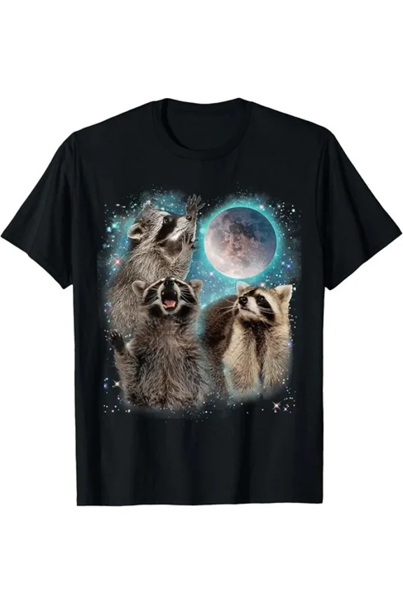 3 Racoon Moon Howling Raccoon Head Funny For Men, Women, T-Shirt