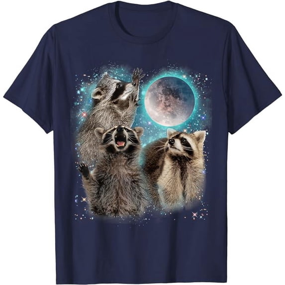 3 Racoon Moon Howling Raccoon Head T-Shirt, Funny Shirt For Men Women, Navy Color, Size 3XL