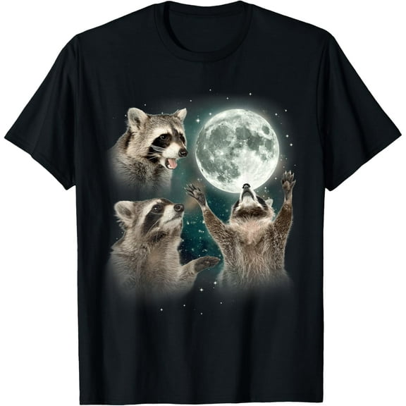 3 Racoons Howling At Moon Funny Weird Cursed T-Shirt,Full Sizes S-5X