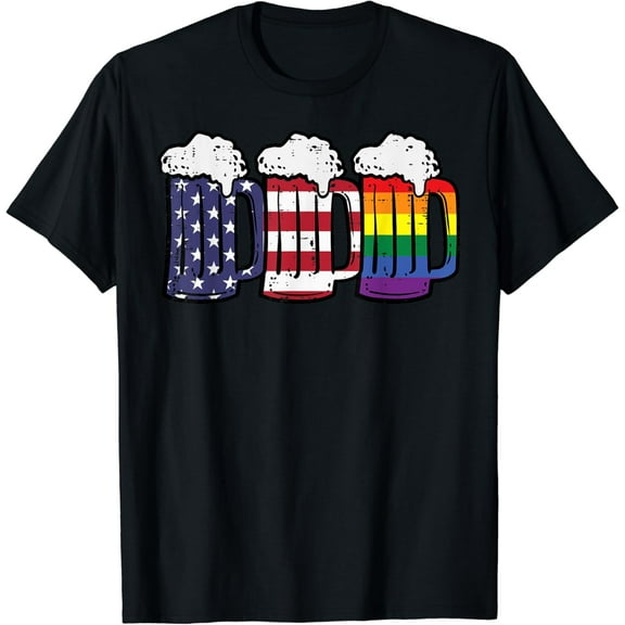3 Rainbow Mugs Fourth Gay Pride LGBT 4th Of July Patriotic T-Shirt100% cotton