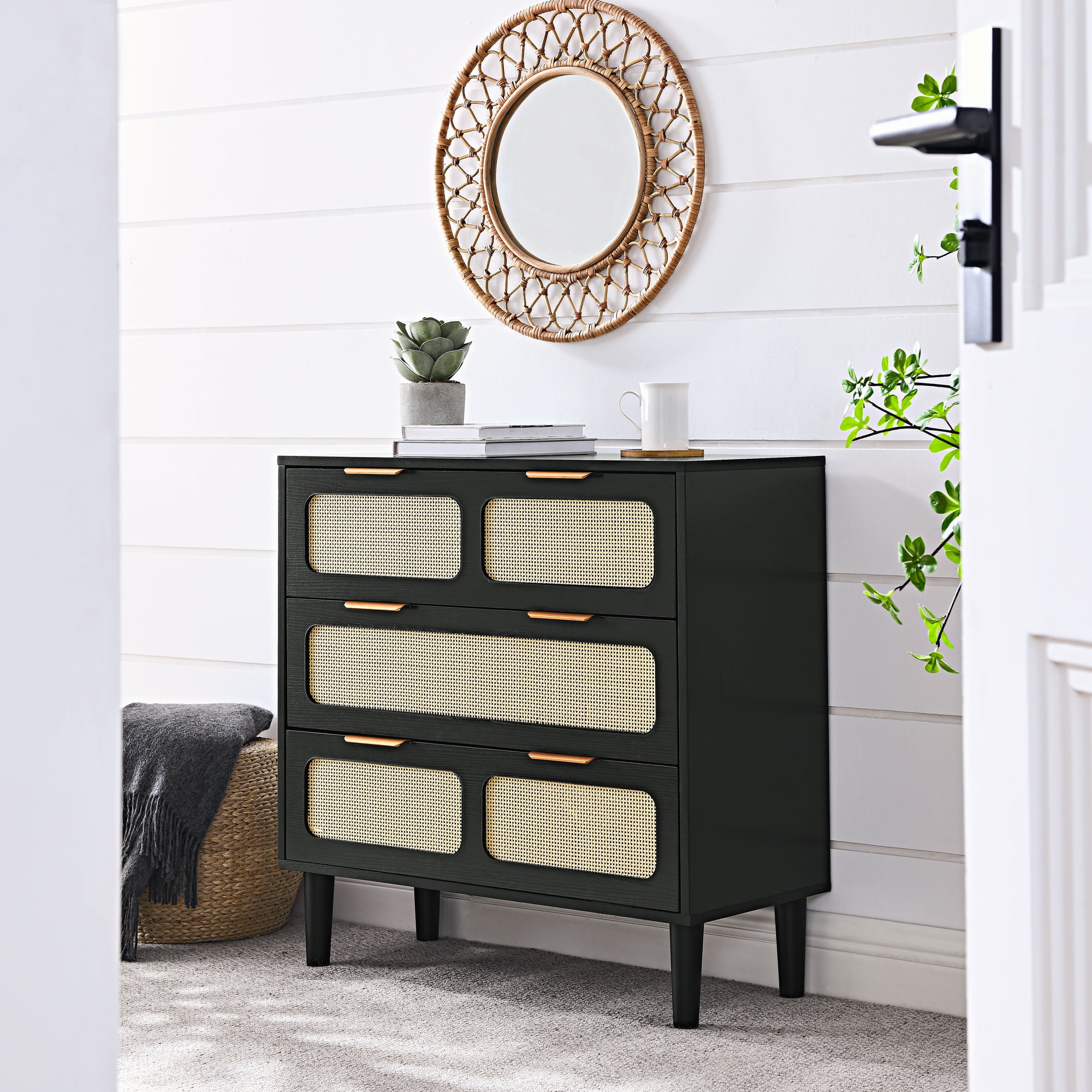 3 Rattan Drawer Dresser With 3 Wide Drawers, Metal Handles Modern Rattan Dresser Cabinet For Bedroom, Living Room, Hallway, Entrance Farmhouse Storage Drawer Chest - Walmart.com 3 Rattan Drawer Dresser With 3 Wide Drawers, Metal Handles Modern Rattan Dresser Cabinet For Bedroom, Living Room, Hallway, Entrance Farmhouse Storage Drawer Chest - Walmart.com