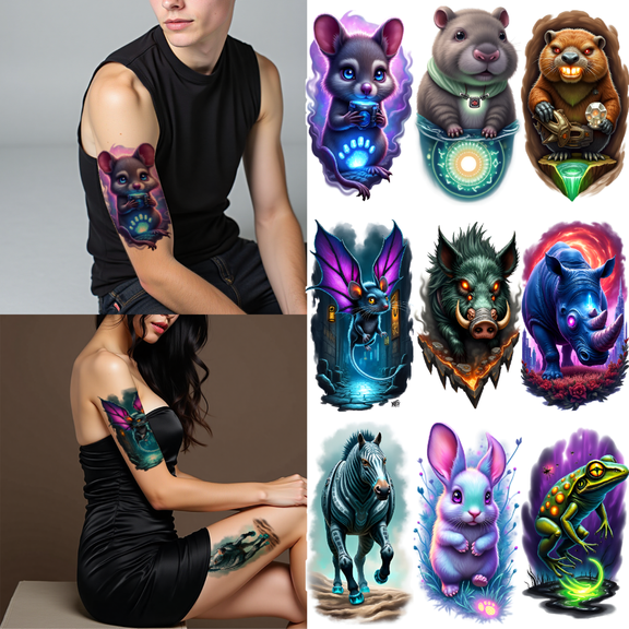 3 Realistic Temporary Tattoos Waterproof Long Lasting Body Stickers Land Animal Rabbit Mouse Marmot Adult Men Women Tattoo Stickers Arm Leg Thigh Back