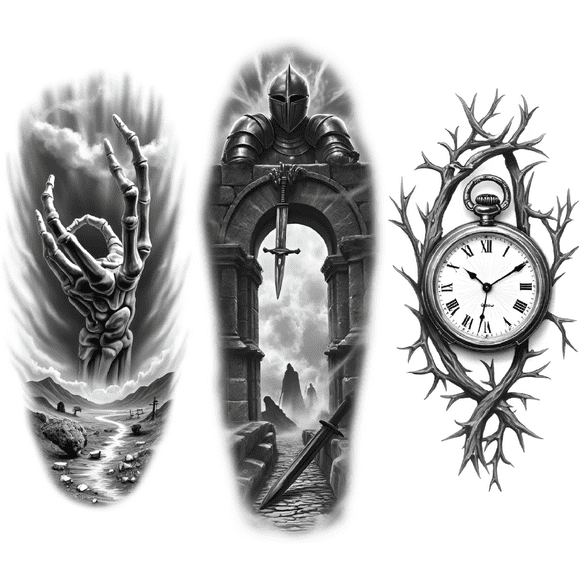 3 Realistic Temporary Tattoos Waterproof Long Lasting Body Stickers Scary Skull Sword Rose Adult Men Women Tattoo Stickers Arm Forearm Thigh