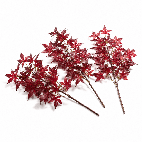 3 Red Artificial Maple Leaf Branches 30 Inch Faux Fall Stems for Home Decor