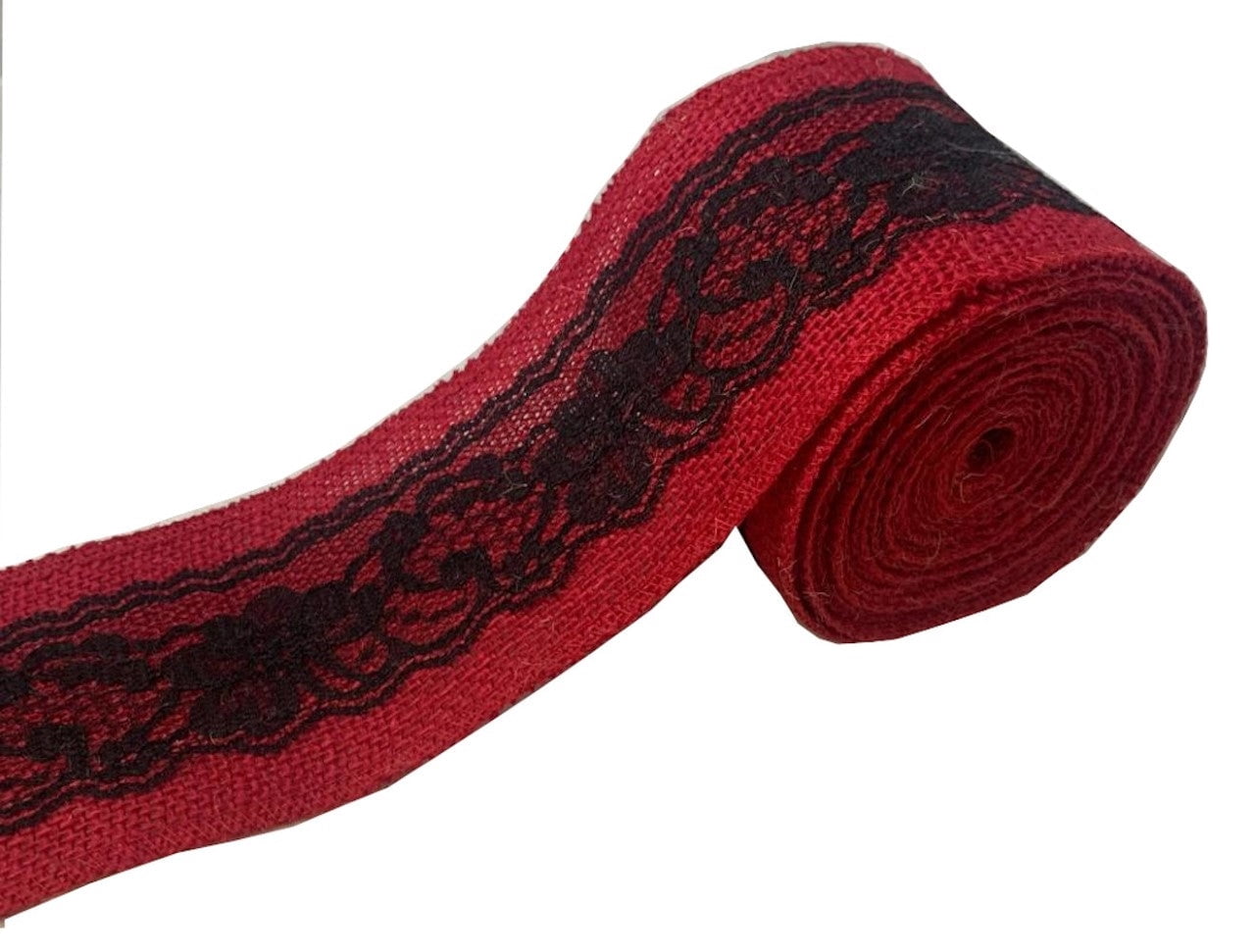 3 Red Burlap Ribbon With Black Lace 5 Yard Roll Made In Usa-,