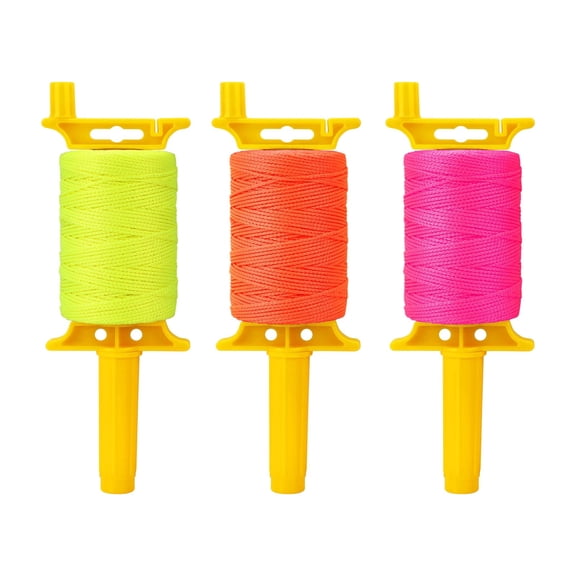 3 Reels of 18 Braided Mason Line String with Handle, Total 150 Ft Nylon Twine, Masonry Construction String for Alignment, Precision Leveling Work, DIY & Gardening (Orange, Pink & Green)