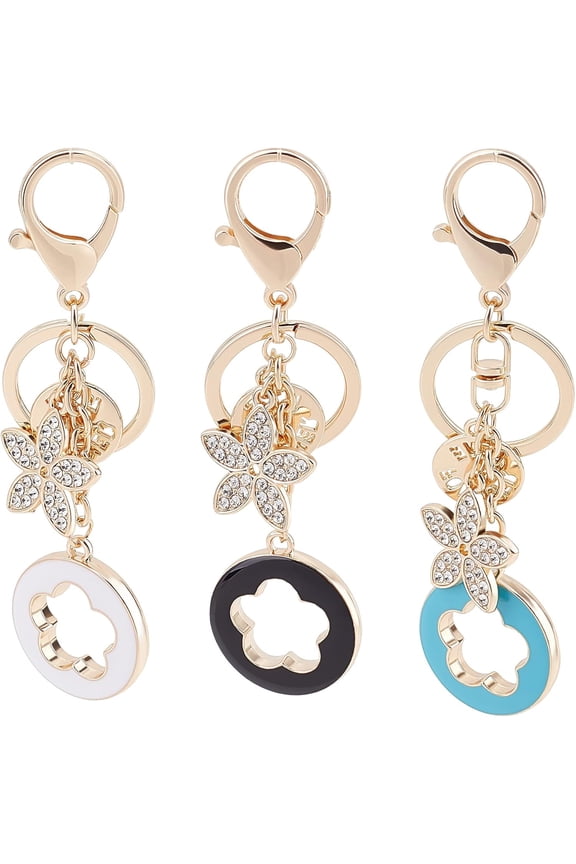 3 Rhinestone KeyChain Charm Flower Crystal Rhinestone Car Key Chain Car Bag Pendant Charms Handbags Backpack Key Chains Decoration Keychains for Women Girls