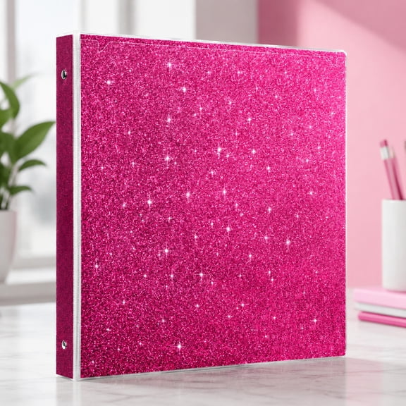 3 Ring 1 Inch Pink View Binder with 2 Pockets, Waterproof Fashion Office Supplies Organizer, Durable Deep Pink School Folder
