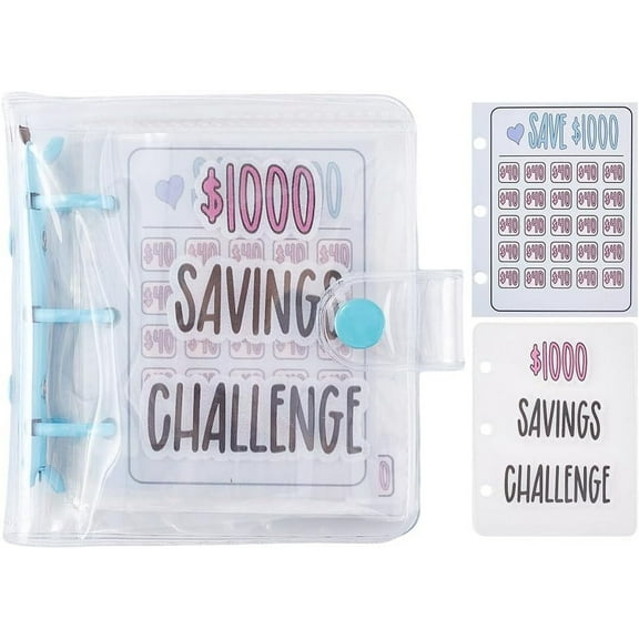 3-Ring 4 Inch PVC Mini Binder Savings Challenge Savings Binder with Cash Envelope for Budgeting Planner Money Savings Rectangle Clear 115x102mm